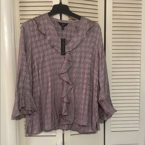 Investments Lavender Houndstooth Ruffle Blouse